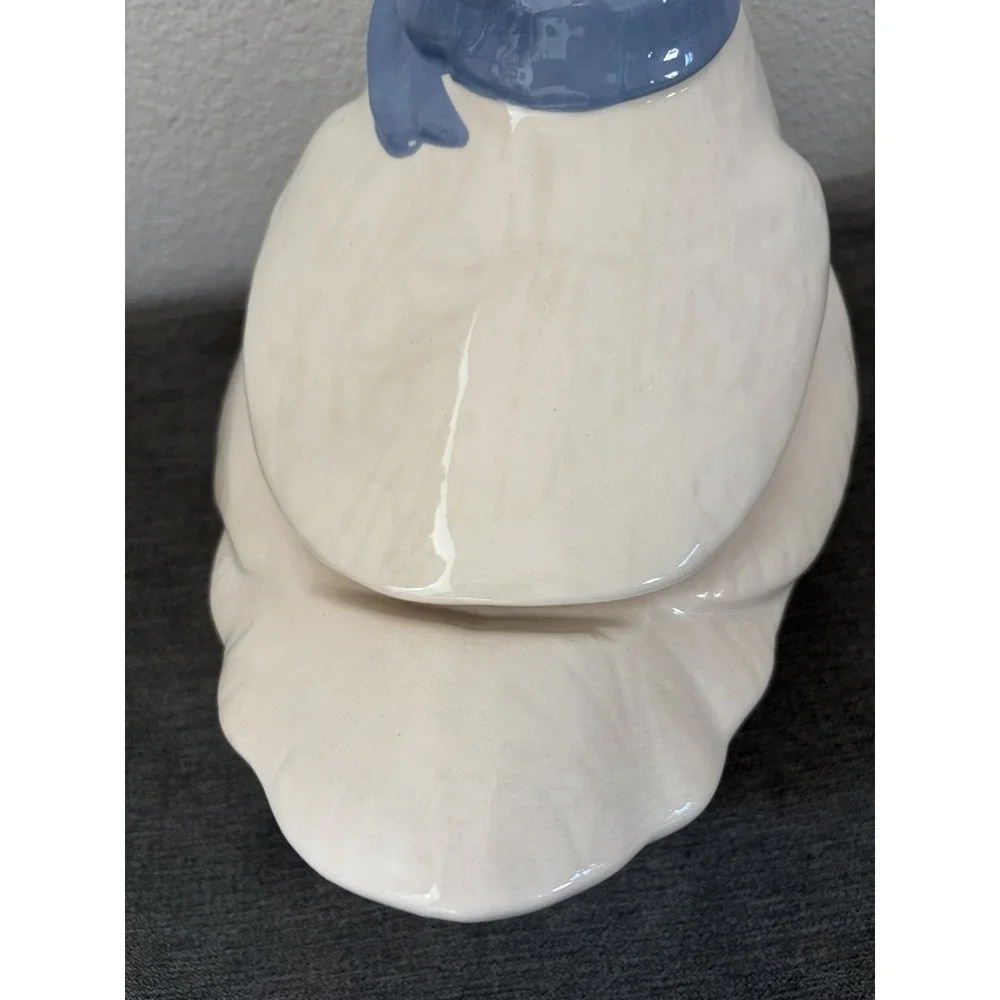 VTG Mother Goose Ceramic Cookie Jar Blue Bow Orange Feet Farmhouse Cottagecore